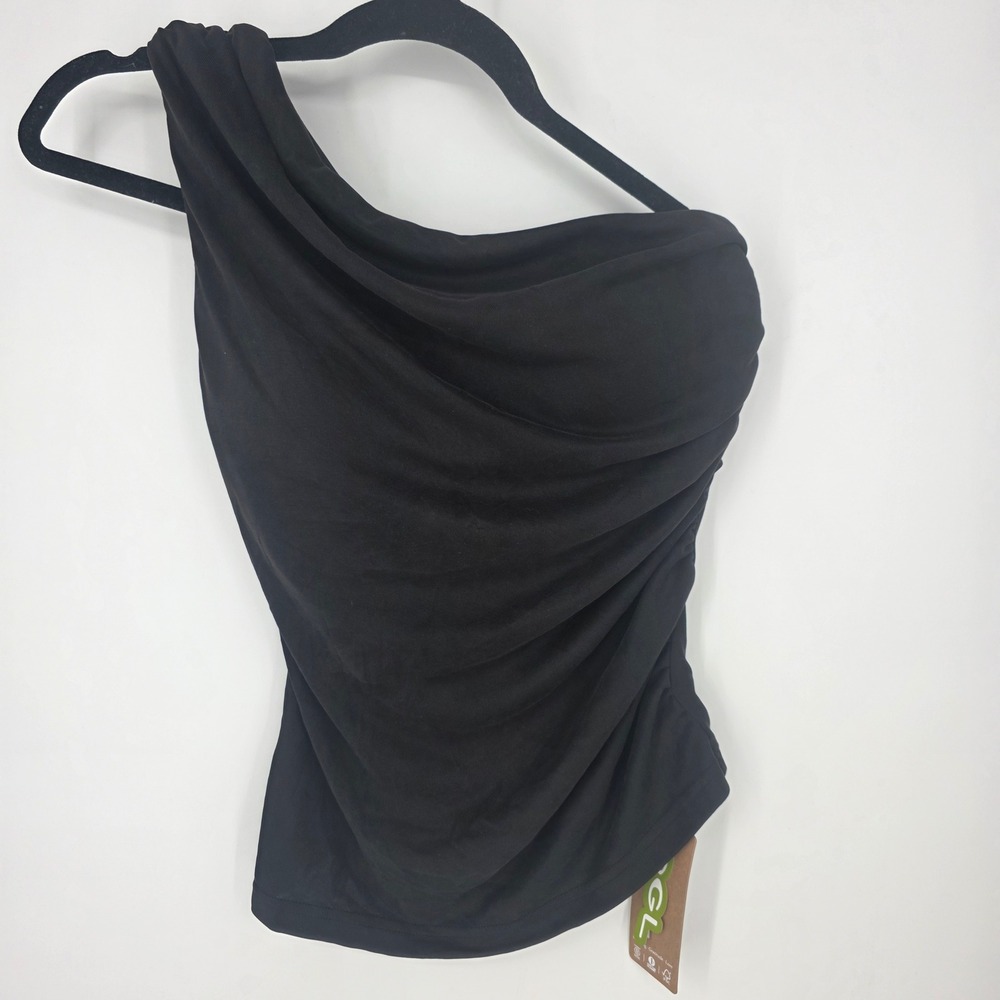 OGL One-Shoulder Black Ruched Tank Top - Picture 2 of 6